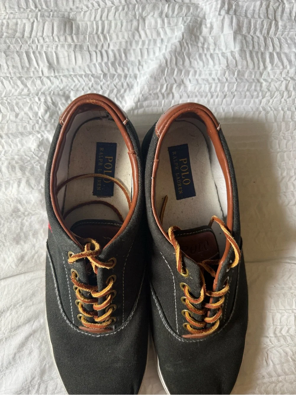 Polo by Ralph Lauren Black Canvas Sneakers with Brown Trim and Red Logo